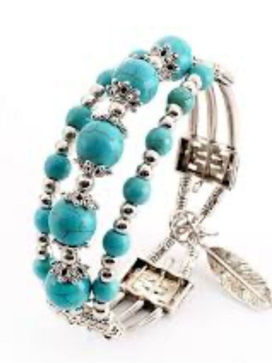 Beads Jewelry - Turquoise Multi-Strand Beaded Bracelet with Silver Accents